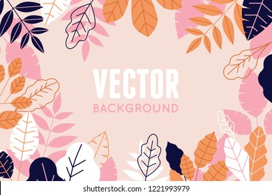 Vector illustration in trendy flat and linear style - abstract simple background with leaves and plants and copy space for text - floral banner, cover design, poster - 