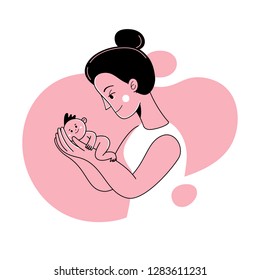 Vector illustration in trendy flat linear style - happy mother and child  - motherhood concept 