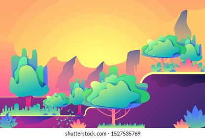 Vector illustration in trendy flat and linear style - background with copy space for text - plants  leaves and forest landscape - background for banner  greeting card  poster and advertising