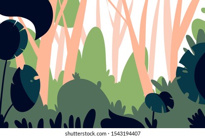 Vector illustration in trendy flat and linear style - background with copy space for text - green plants and leaves	

