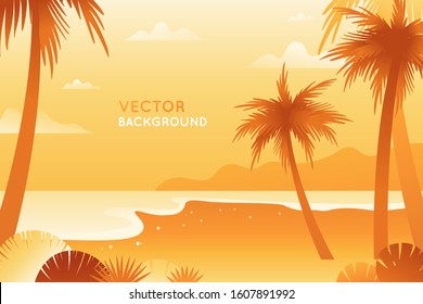 Vector illustration in trendy flat and linear style - background with copy space for text - plants, leaves, palm trees and sky - beach landscape - background for banner, greeting card, poster and adve