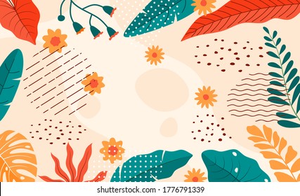 Vector illustration in trendy flat and linear style - abstract simple background with leaves and plants.