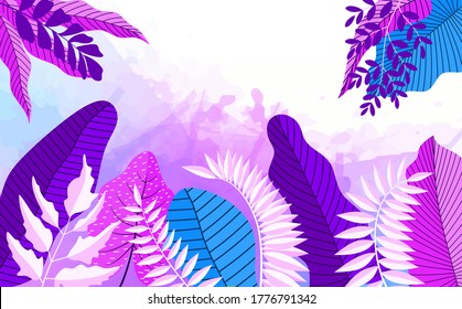 Vector illustration in trendy flat and linear style - abstract simple background with leaves and plants.