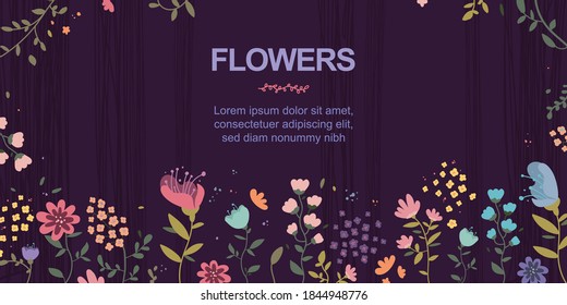 Vector illustration in trendy flat and linear style - abstract simple background with leaves and plants and copy space for text - floral banner, cover design, poster
