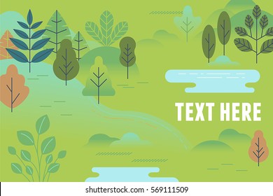 Vector illustration in trendy flat and linear style - cartoon landscape with plants and trees - nature concept with copy space for text