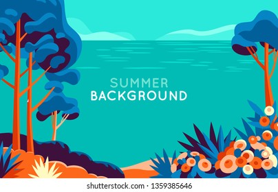 Vector illustration in trendy flat and simple style - background with copy space for text - summer landscape - background for banner, greeting card, poster and advertising - summer vacation concept 