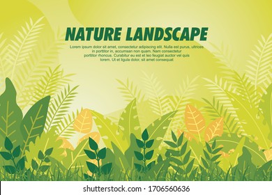 Vector illustration in trendy flat simple style. tropical summer plants, leaves and nature landscape with large copy space for text.