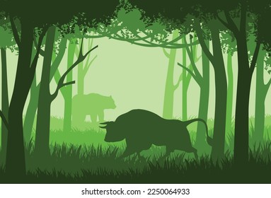 Vector illustration in trendy flat simple style - spring and summer background with copy space for text - landscape with plants, leaves