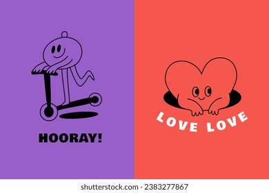 Vector illustration in trendy flat simple linear style, funny mascot and cartoon character, friendly sticker and badge for advertising, social media 