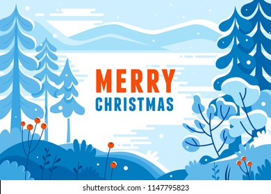 Vector illustration in trendy flat  style - background with copy space for text - winter landscape - background for banner, greeting card, poster and advertising- happy new year and Christmas holidays