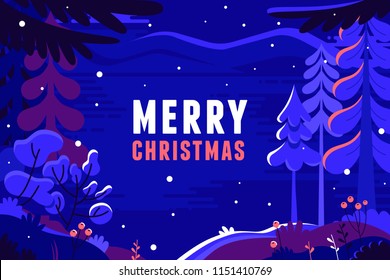 Vector illustration in trendy flat  style - background with copy space for text - winter landscape - background for banner, greeting card, poster and advertising- happy new year and Christmas holidays