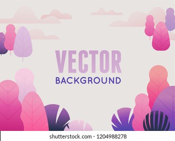 Vektorgrafik im trendigen, flachen Stil und helllebhaften Farbverlauf-Farben - Hintergrund mit Kopienraum für Text - Pflanzen, Blätter, Bäume und Himmel - Hintergrund für Banner, Verpackungen, Poster