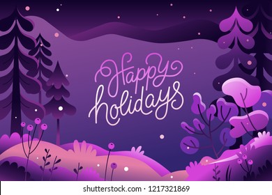 Vector illustration in trendy flat  style - background with copy space for text - winter landscape - background for banner, greeting card, poster and advertising- happy new year and Christmas holidays