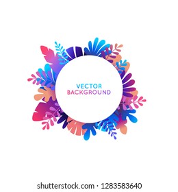 Vector illustration in trendy flat style and bright vibrant gradient colors -  circle background with copy space for text, leaves and trees  - background for banner, greeting card, poster and advertis