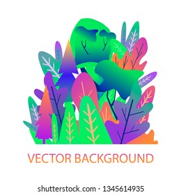 Vector illustration in trendy flat style and bright vibrant gradient colors - background with copy space for text - leaves - background for banner, poster and advertising - magic forest.