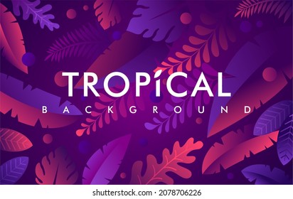 Ilustración vectorial en estilo plano moderno y colores brillantes de gradiente, hojas exóticas o bosque y lugar para el texto. Ilustración botánica vectorial moderna para la publicidad.