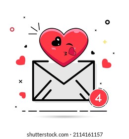 Vector illustration in trendy flat style for Valentine's Day. Inbox icon. Love letter. SMS feelings. Vector heart in a letter.