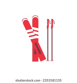  Vector illustration in trendy flat style with pair of skis 