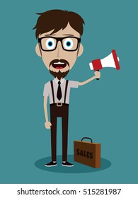 Vector illustration trendy flat style cartoon man holding megaphone and loudspeaker business advertising and promotion concept