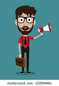 Vector illustration trendy flat style cartoon man holding megaphone and loudspeaker business advertising and promotion concept