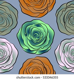 Vector illustration. Trendy floral seamless pattern in green, neutral and blue colors.