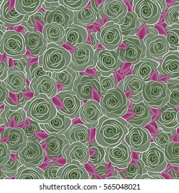 Vector illustration. Trendy floral seamless pattern in green colors.