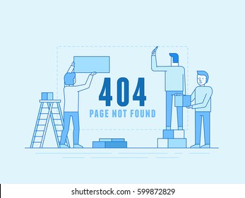 Vector  illustration in trendy line flat style - 404 page design template and web site under construction or maintenance -page not found message and banner