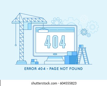 Vector  Illustration In Trendy Line Flat Style - 404 Page Design Template And Web Site Under Construction Or Maintenance -page Not Found Message And Banner