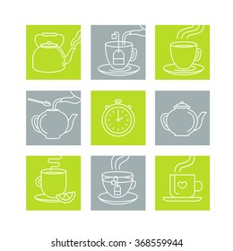 Vector illustration in trendy linear style    tea infusion instructions   guide    icons   drawings for tea packaging infographics