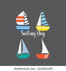 vector illustration trendy modern collection of sailboats
