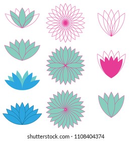 vector illustration trendy modern set of lotus flower pattern collection