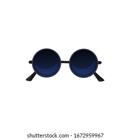 Ilustración vectorial con gafas redondas de moda con un tono azul al estilo de las caricaturas. Gafas para unas vacaciones en un país cálido y soleado