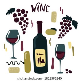 Vektorgrafik in trendigem Poster mit Flasche Wein