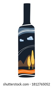 Ilustración vectorial en afiche de estilo moderno con botella de vino