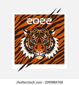 Vector illustration of a trendy tiger, striped tiger skin texture.Concept Chinese New Year 2022 , Chinese Zodiac Symbol Tiger. For greeting cards, posters, banners, prints