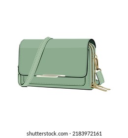 ilustración vectorial de la bolsa de eslinga de mujeres de moda en un estilo de diseño de dibujos animados de color verde menta y plano.