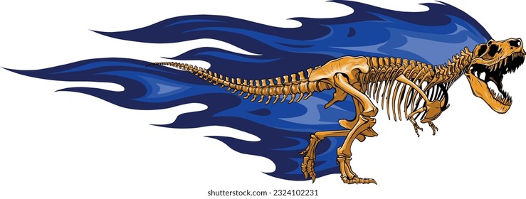 vector illustration of T-rex dinosaur skeleton with flames