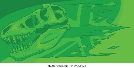 vector illustration of T-rex Skull with british flag