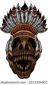 vector illustration of T-Rex Skull with feather hat
