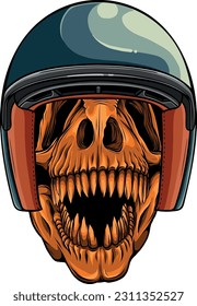 vector illustration of T-Rex Skull with rider helmet