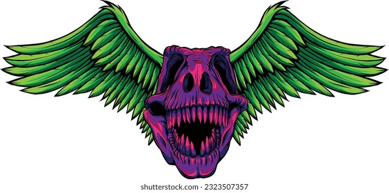 vector illustration of T-rex skull with wings