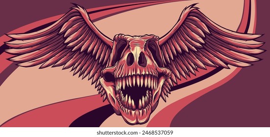 vector illustration of T-rex skull with wings