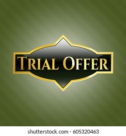Ilustración vectorial de la oferta de prueba insignia dorada brillante de color verde
