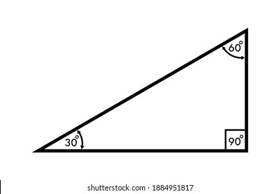 Vektorgrafik eines Dreiecks mit einem Winkel von 30,60 und 90 Grad auf weißem Hintergrund.