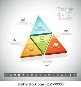 Vector Illustration Of Triangle Four 3d Infographic Elements.