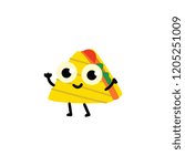 Vector illustration of triangle sandwich cartoon character isolated on white background in flat style. Full meal with bread and meat with vegetables for tasty fast food concept.