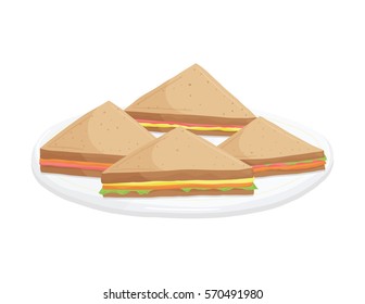 Vector illustration of triangle sandwiches on a plate