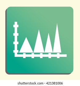 Vector illustration of triangle sign icon on green light background.