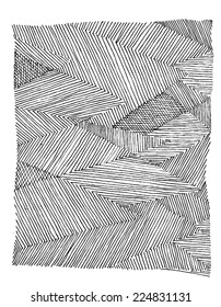 Vector illustration of triangle striped hand drawn image. Black and white freehand drawing.