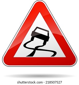 Vector illustration of triangle traffic sign for slippery road